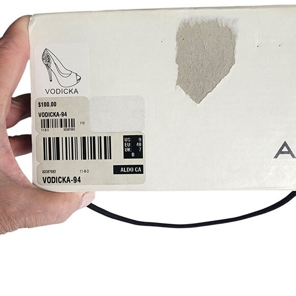 Aldo Black Satin Peep Toe High Heels With Rhinestone Embellished Heel Size 9 - Picture 2 of 14